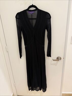 Ralph Lauren Collection Engineered Pointelle V-Neck Midi Dress silk